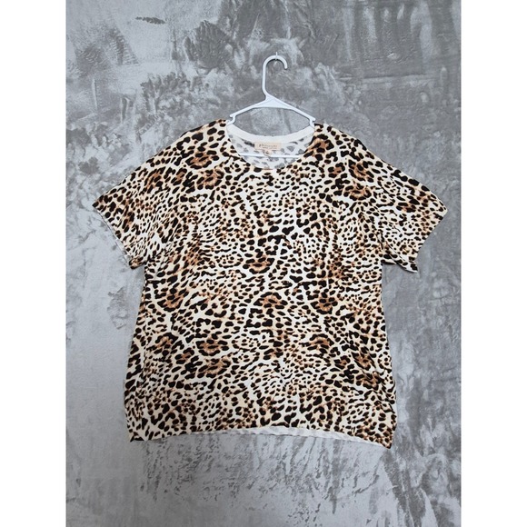 Philosophy Republic Clothing Tops - Philosophy Republic Clothing Leopard Print Knit Top Womens 2X Short Sleeve Tan